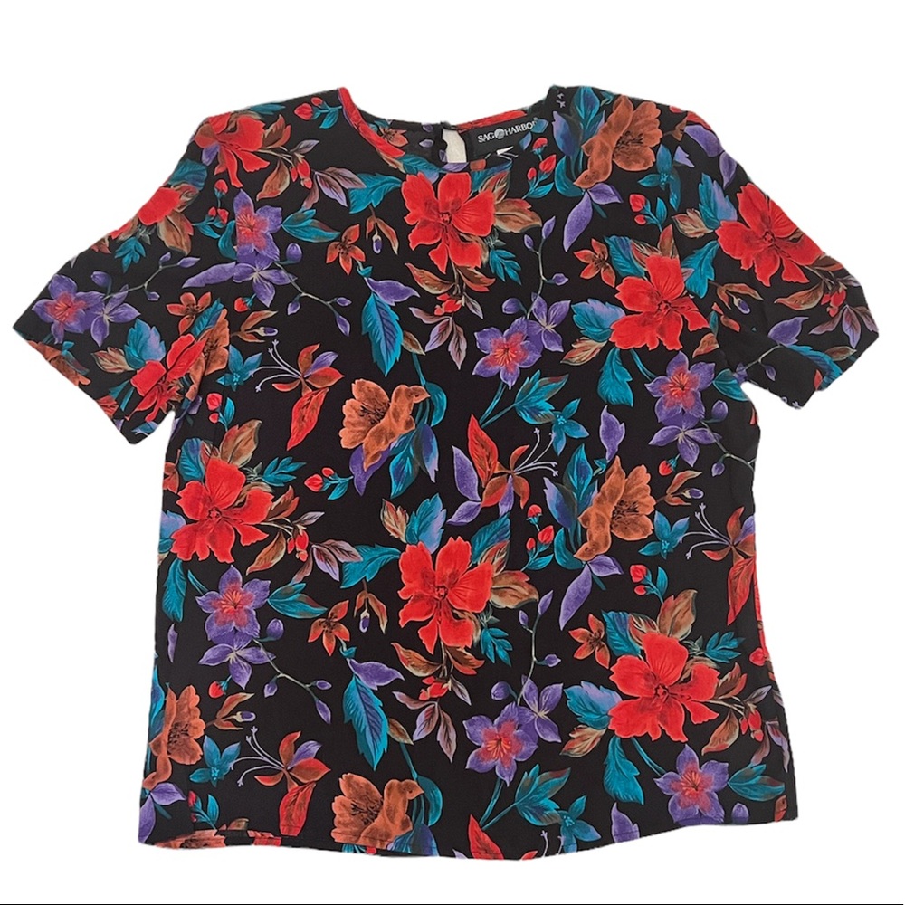 Vintage Sag Harbor Floral Blouse Short Sleeve Small NWT Rayon 90s Top
